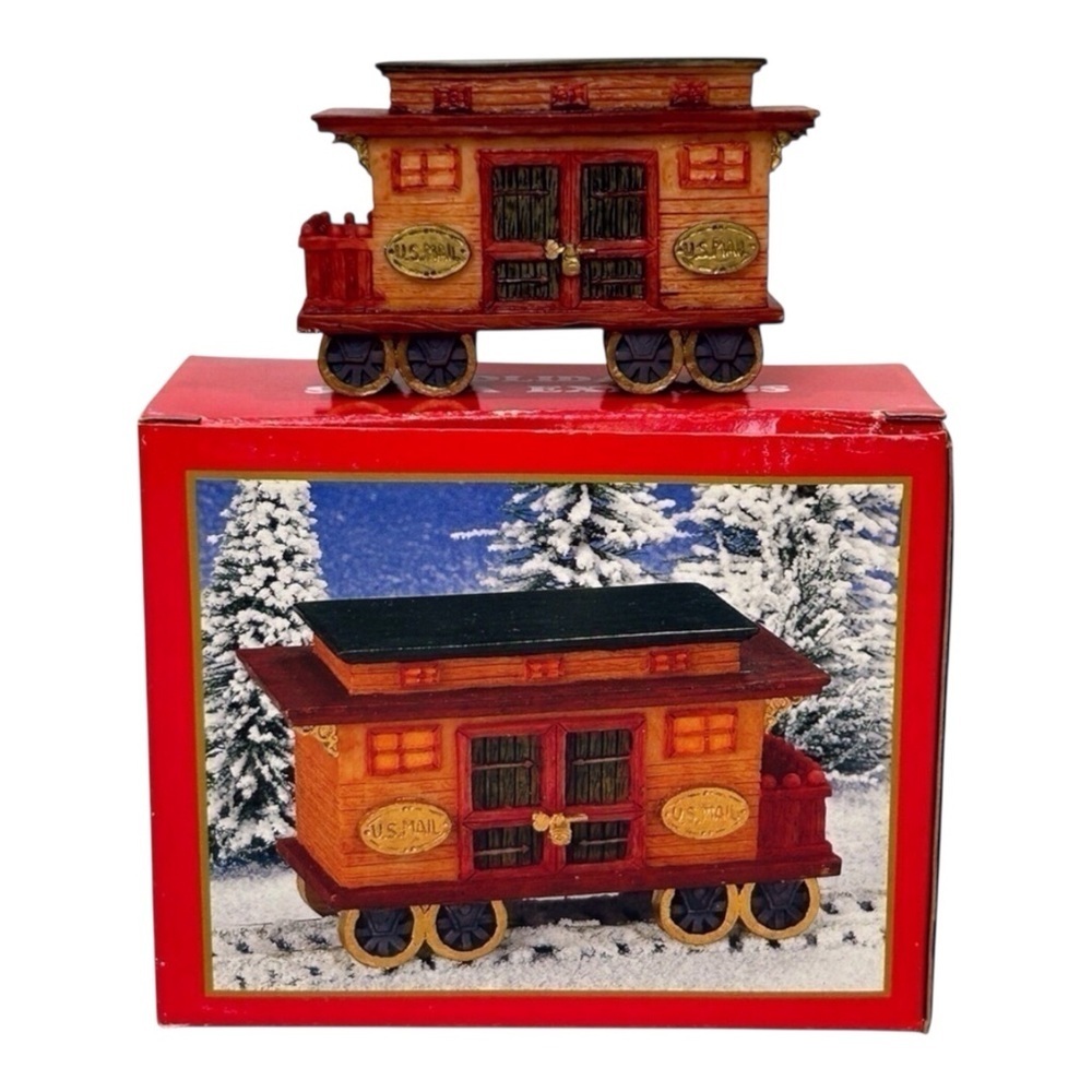 World Baazars Train U.S. Mail Car Holiday Santa Express Brown/Red/Green/Gold EUC